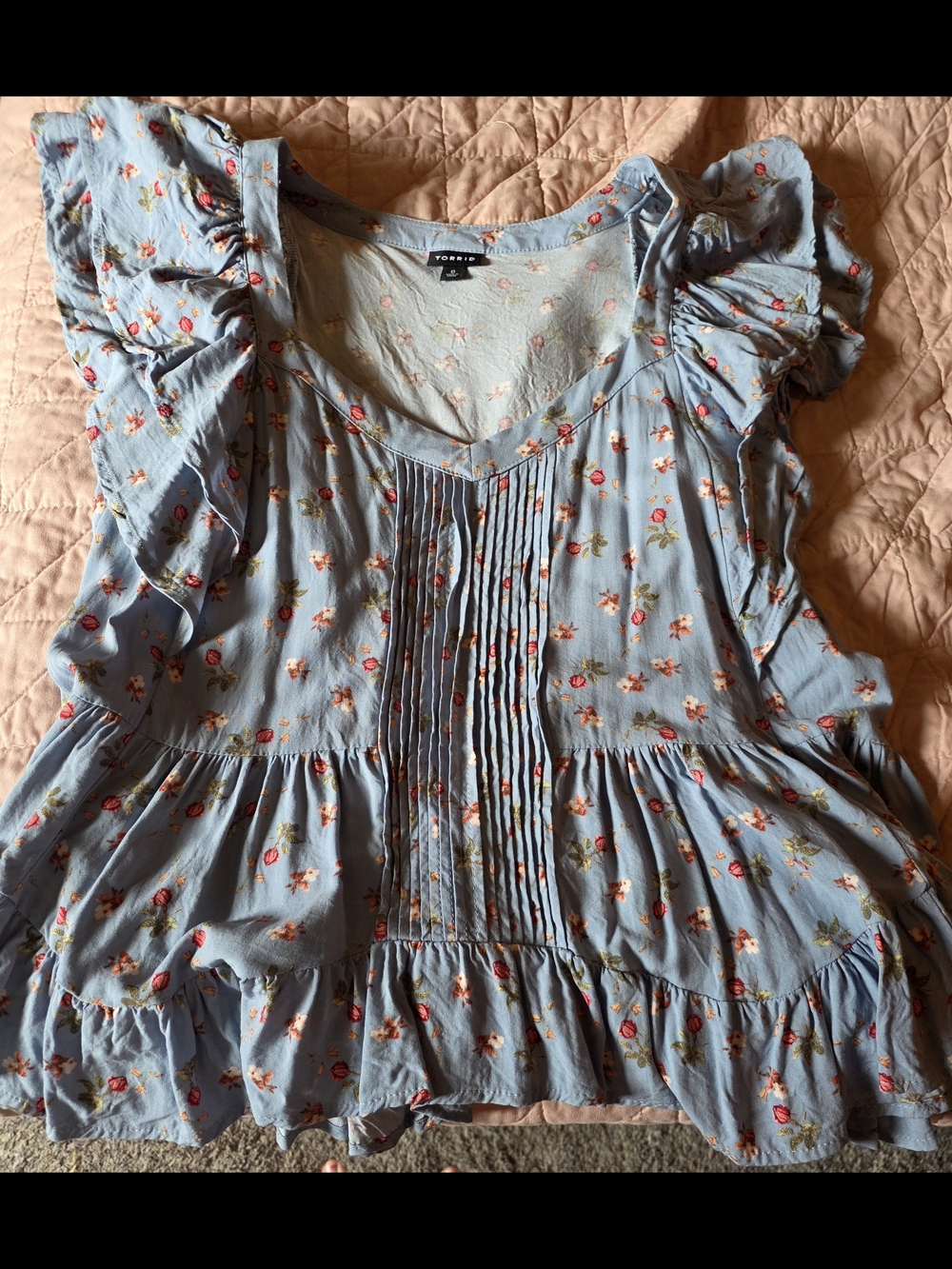 torrid Light Blue Floral Ruffle Peplum Blouse